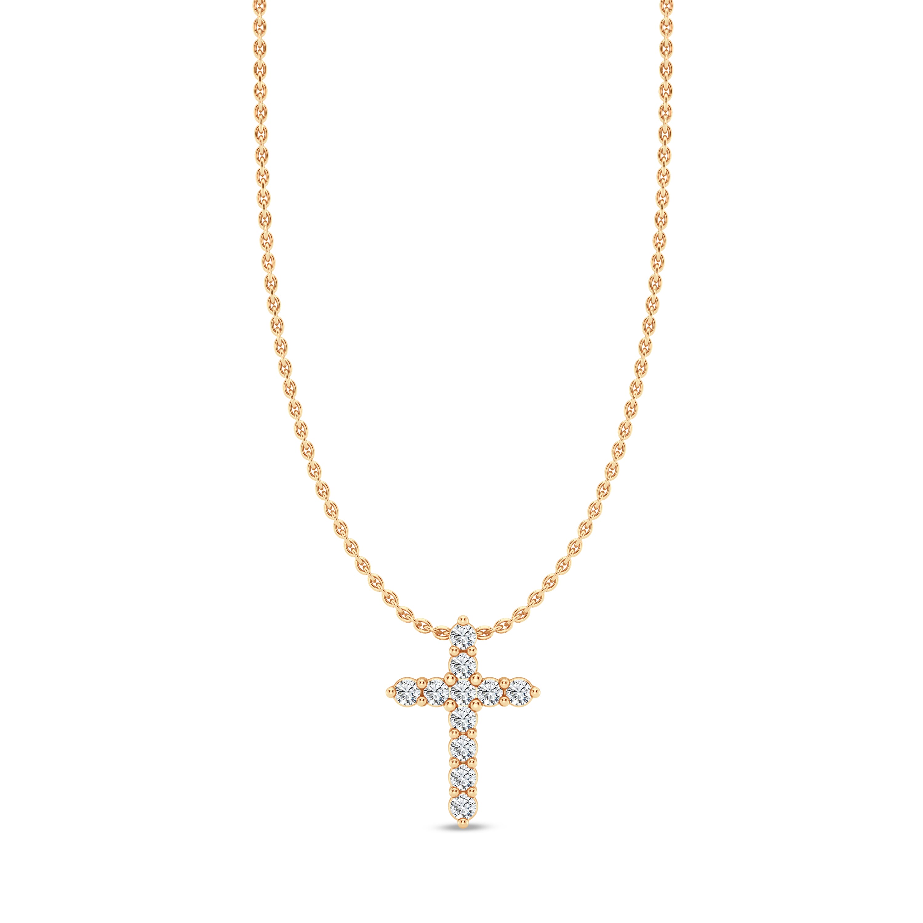 14K Yellow Gold Classic Shared Prong Lab Diamond Cross Pendant (.10 ct. tw.)