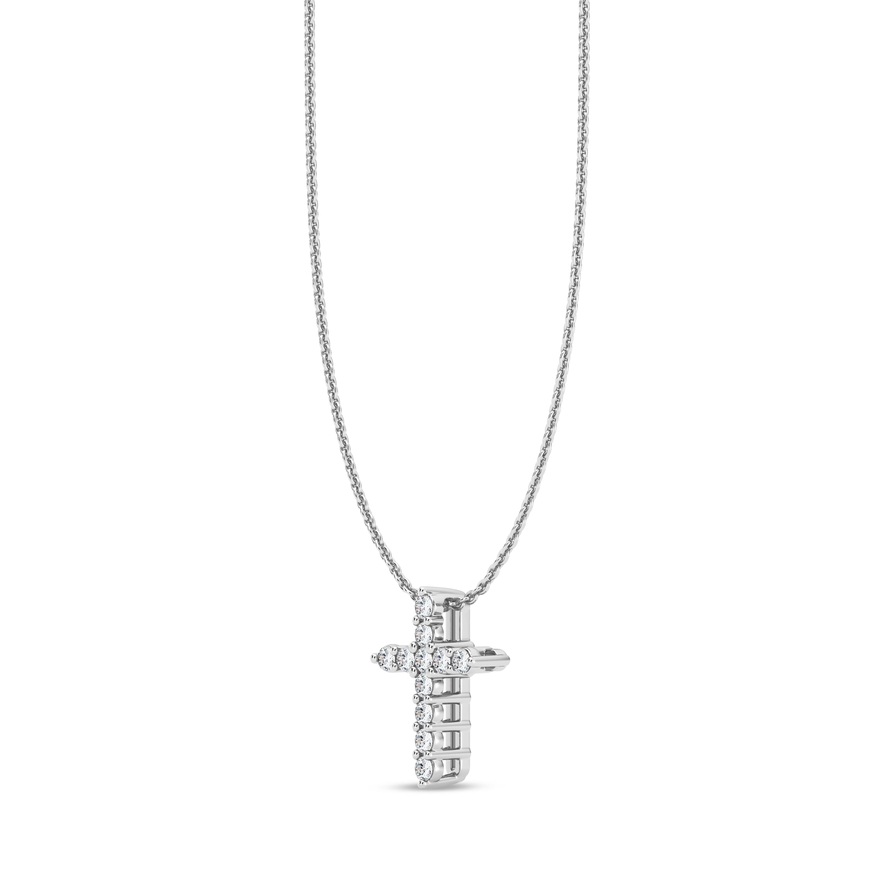14K White Gold Classic Shared Prong Lab Diamond Cross Pendant (.10 ct. tw.)