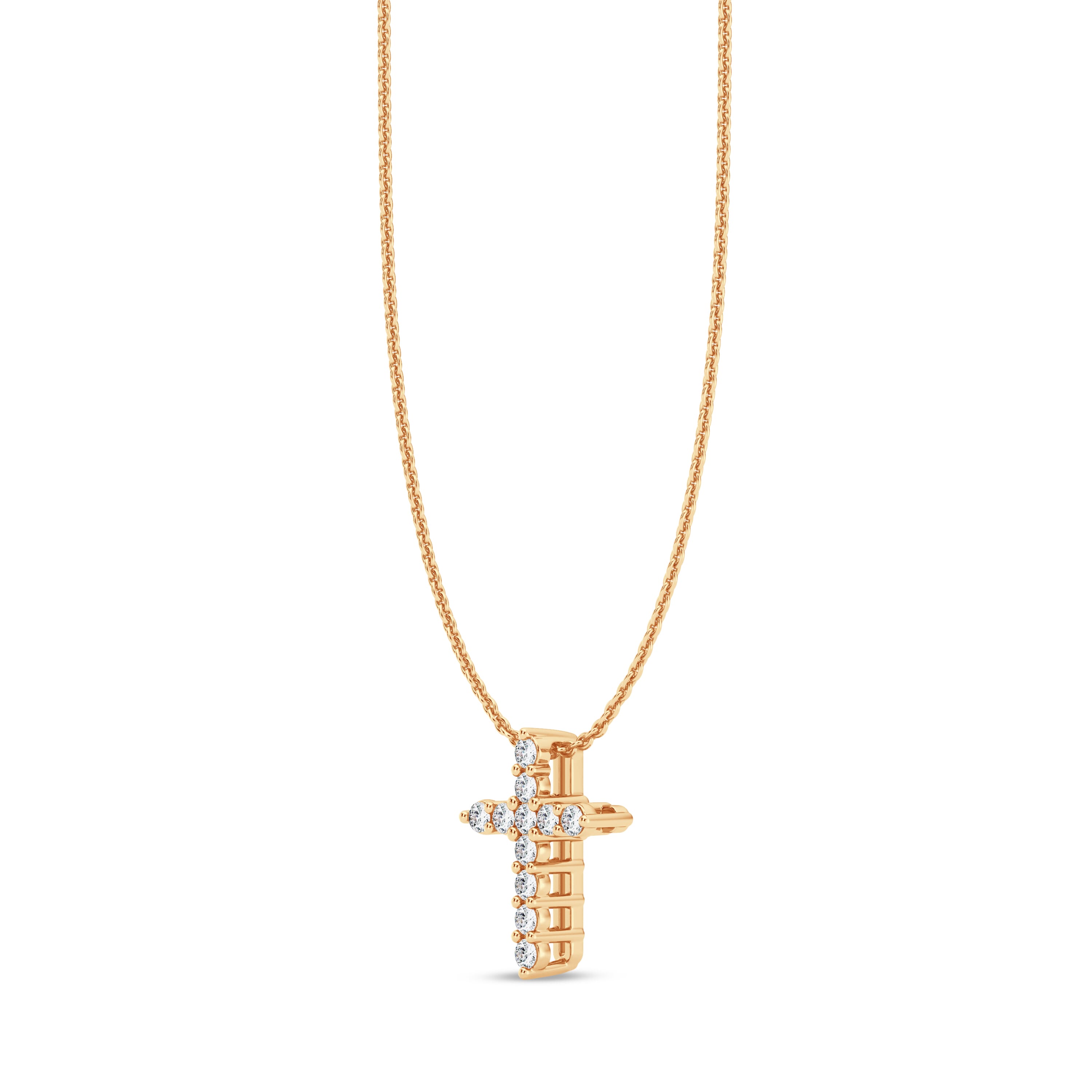 14K Yellow Gold Classic Shared Prong Lab Diamond Cross Pendant (.10 ct. tw.)