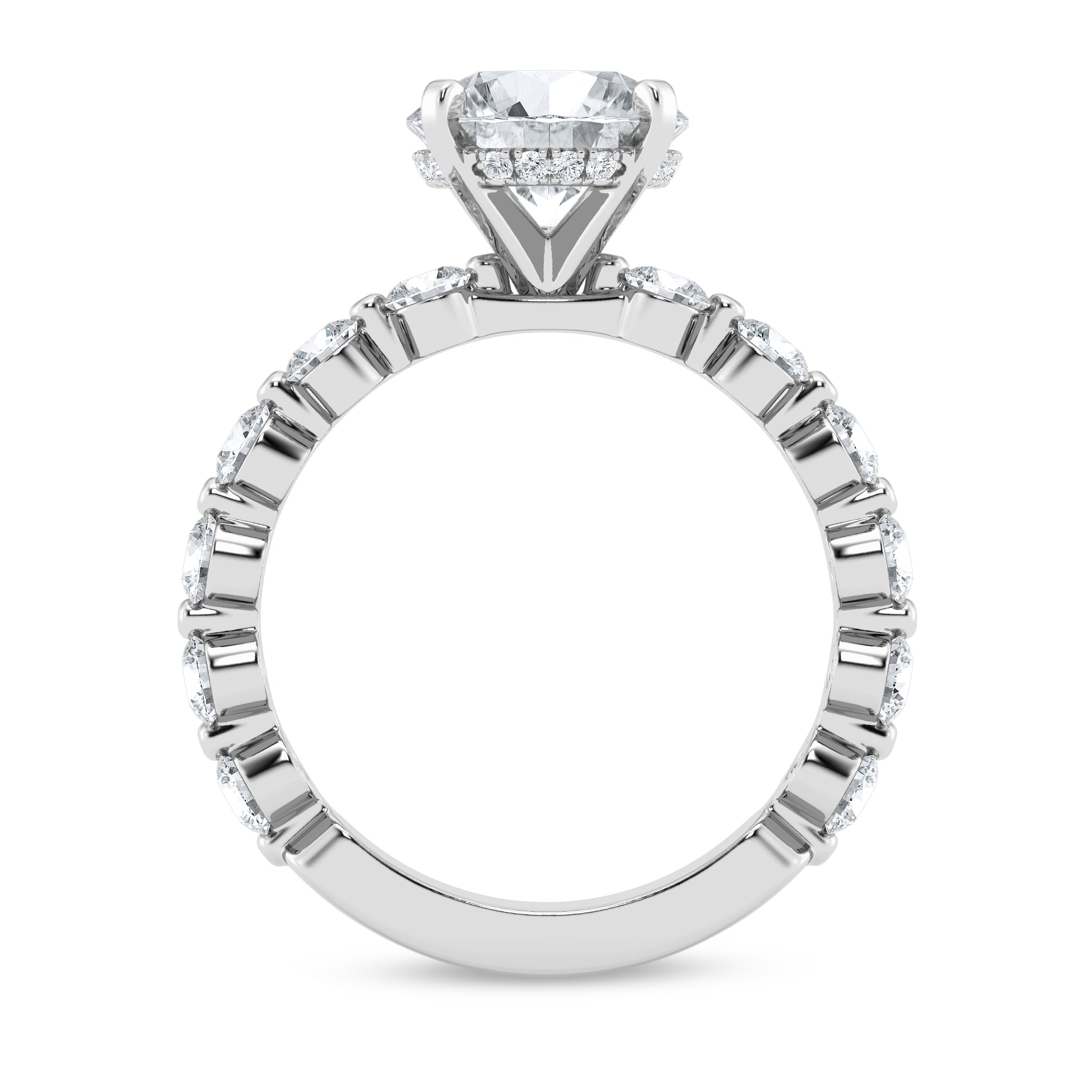 14K White Gold Tradition Pavé Lab Shared Prong Hidden Halo Engagement Ring (1.05ct. tw.)